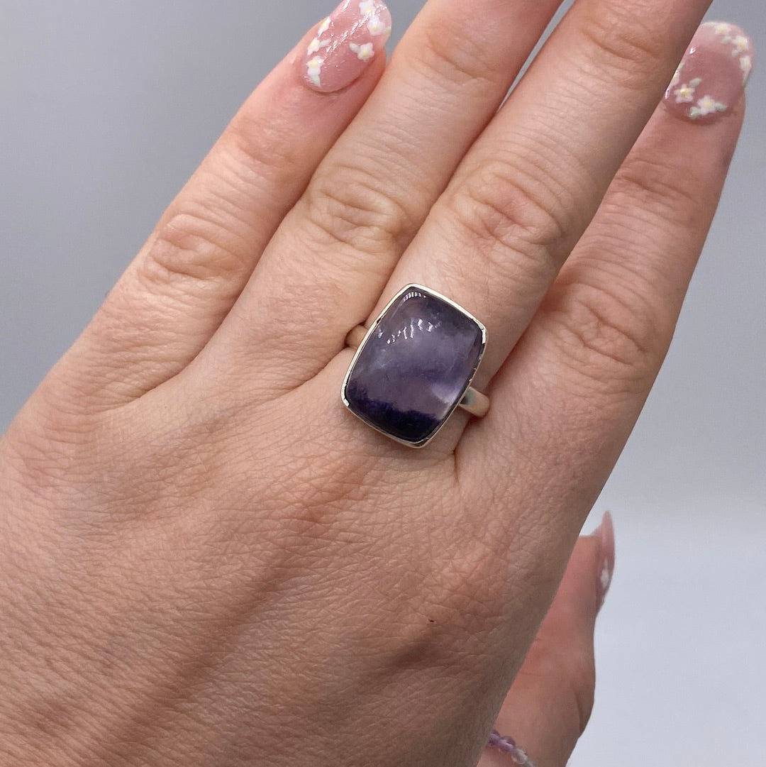 Blue John UK Fluorite Ring Size O 925 Silver