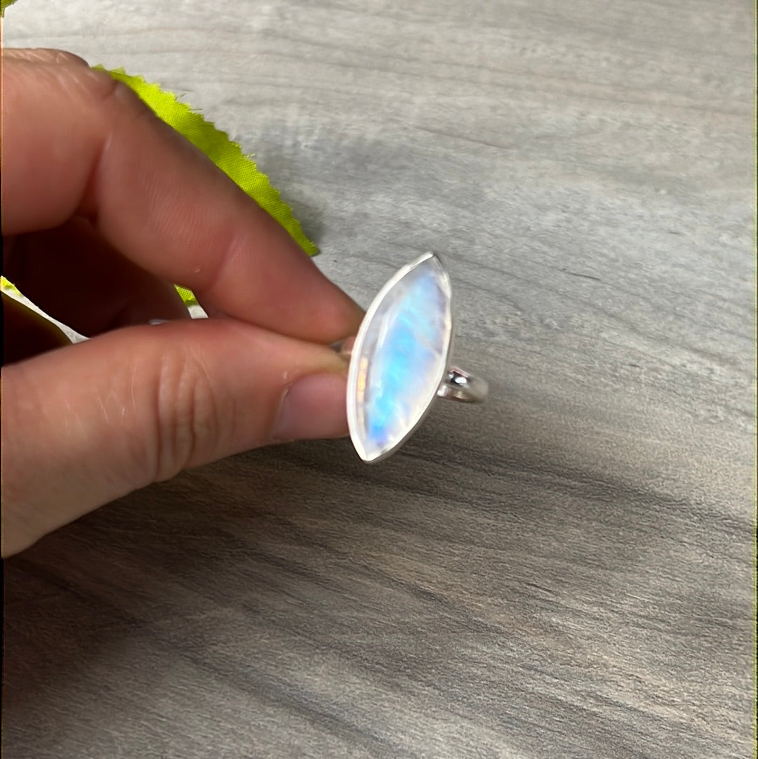 Rainbow Moonstone  AA GRADE 925 Silver Ring -  Size L 1/2