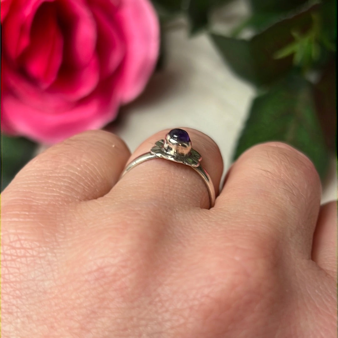 Amethyst Flower 925 Sterling Silver Ring - Size M