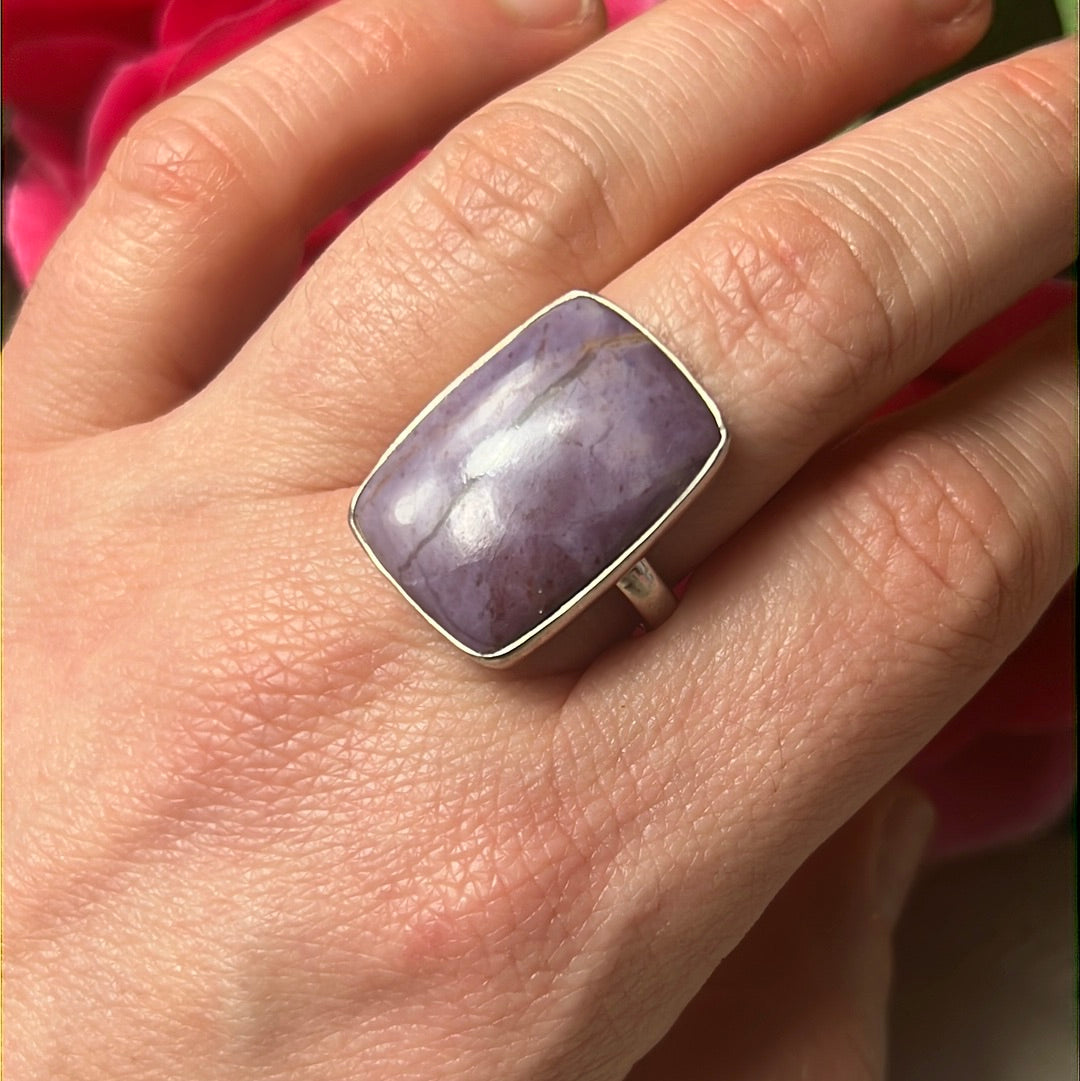Purple Jade Natural 925 Sterling Silver Ring -  Size R - R 1/2