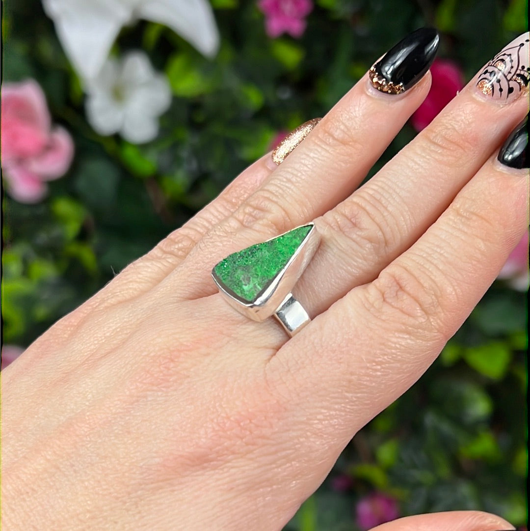 Uvarovite 925 Sterling Silver Ring -  Size T -T 1/2