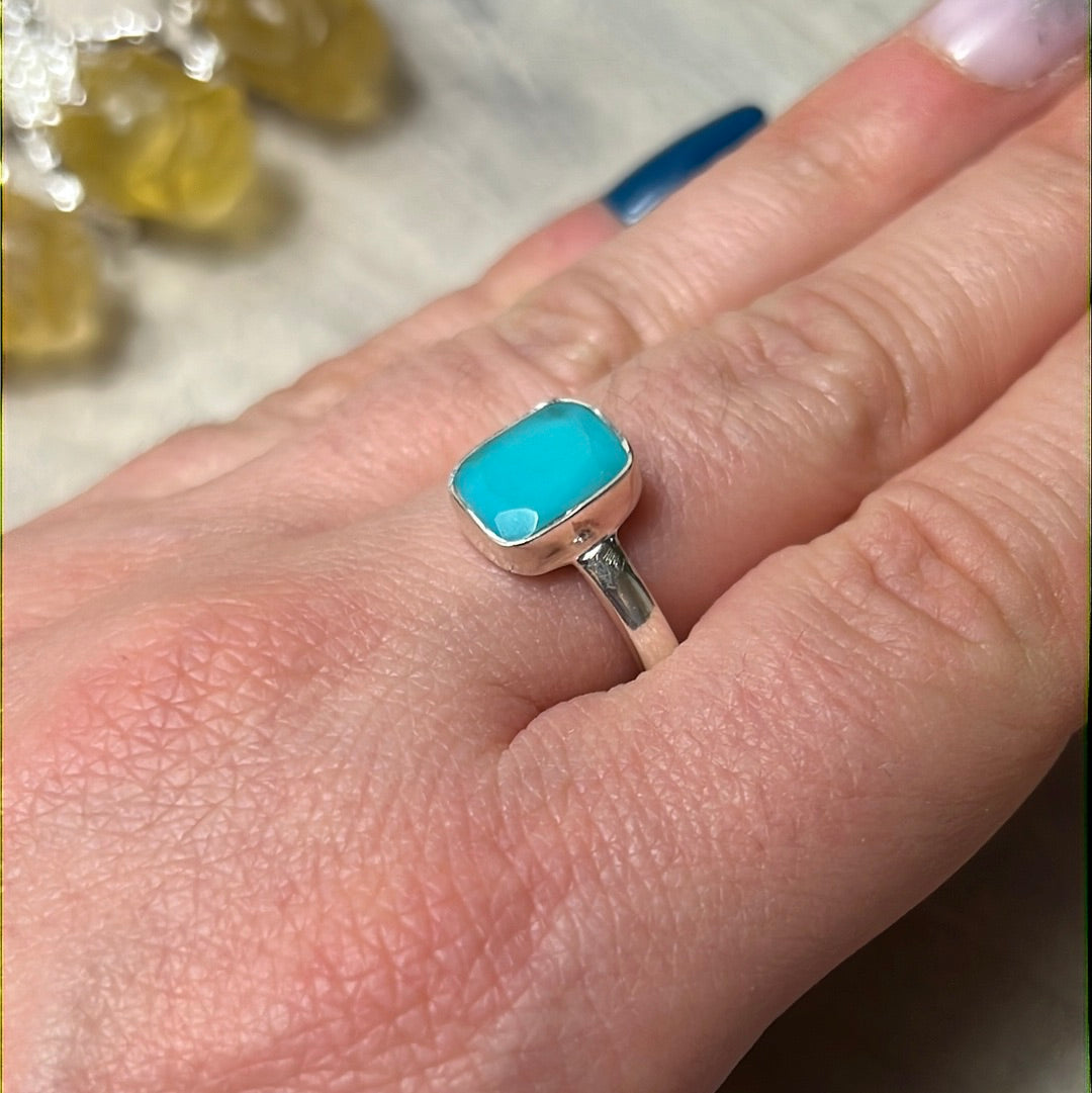 Turquoise Sleeping Beauty Facet 925 Silver Ring - Size Q - Q 1/2