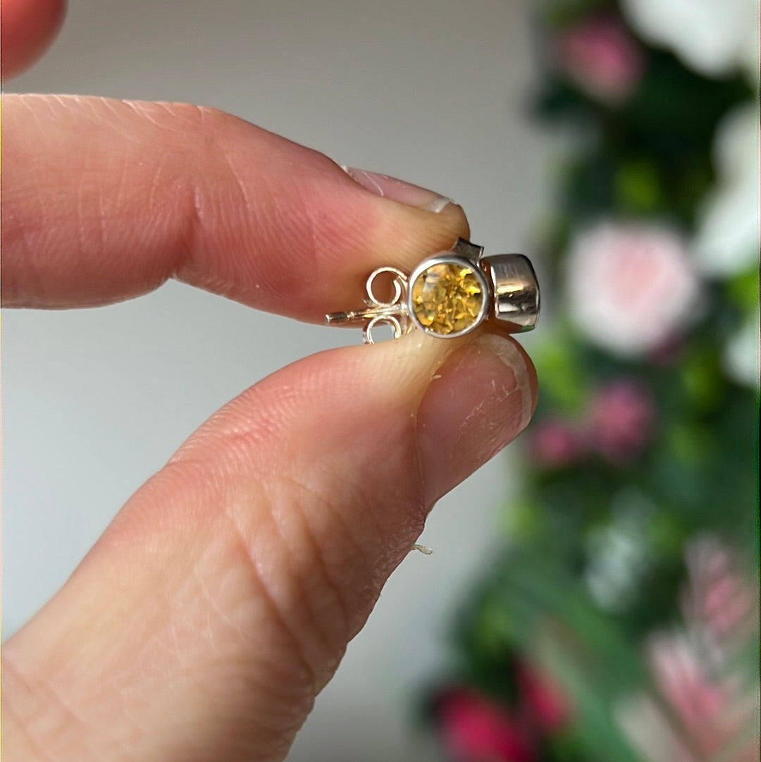 Citrine Facet 925 Sterling Studs Earrings