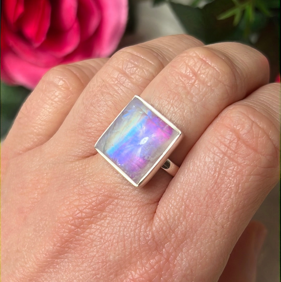 Pink Moonstone 925 Sterling Silver Ring -  Size M