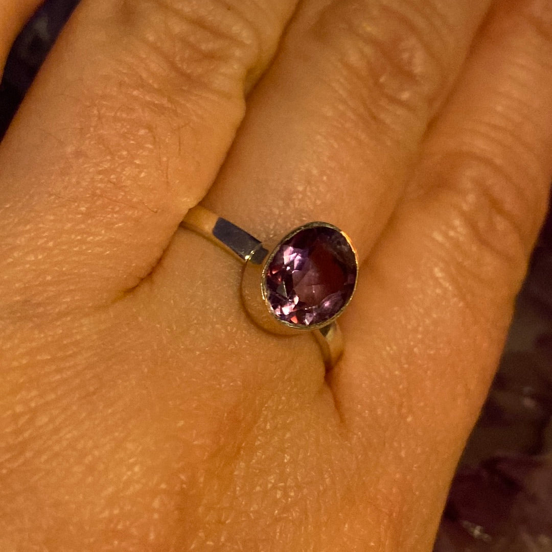 Amethyst Facet 925 Sterling Silver Ring - Size R 1/2