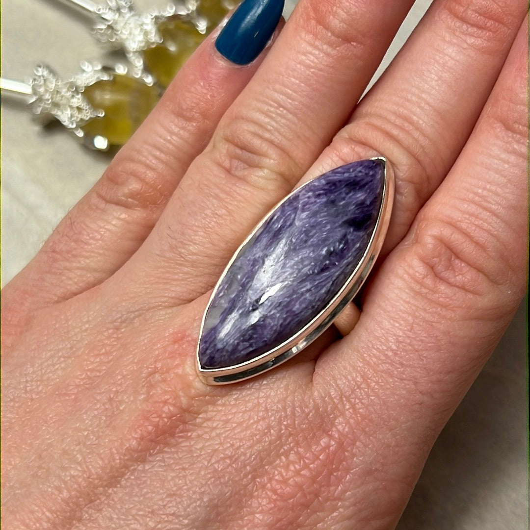 Charoite 925 Silver Ring - Size P - P 1/2