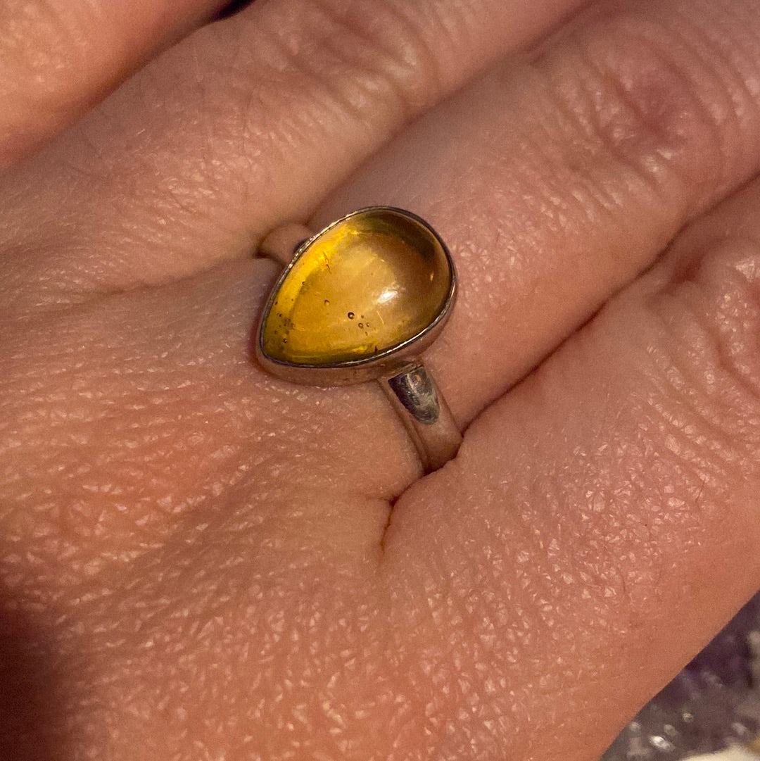 Amber 925 Sterling Silver Ring -  Size N 1/2