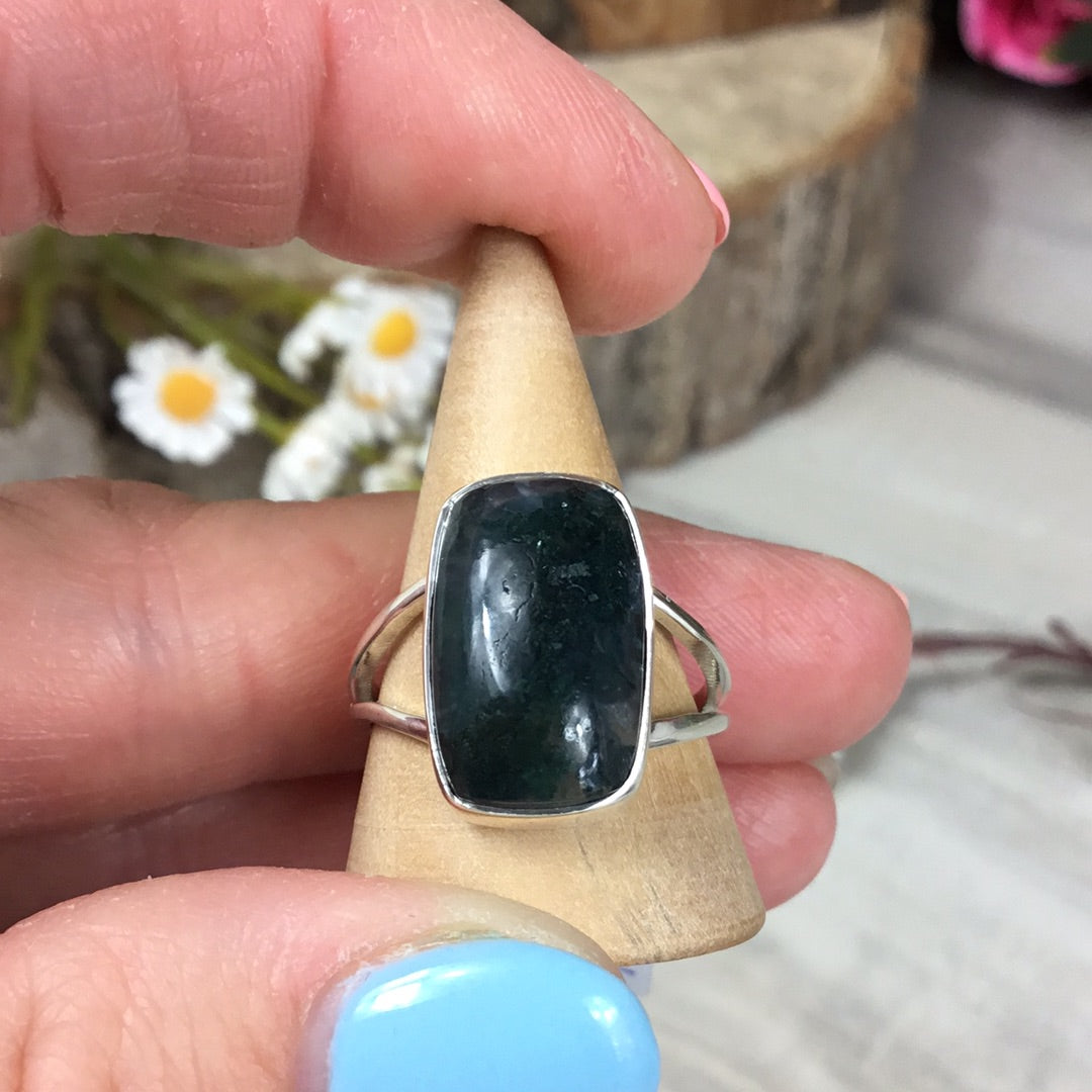 Moss Agate 925 Sterling Silver Ring - Size R 1/2