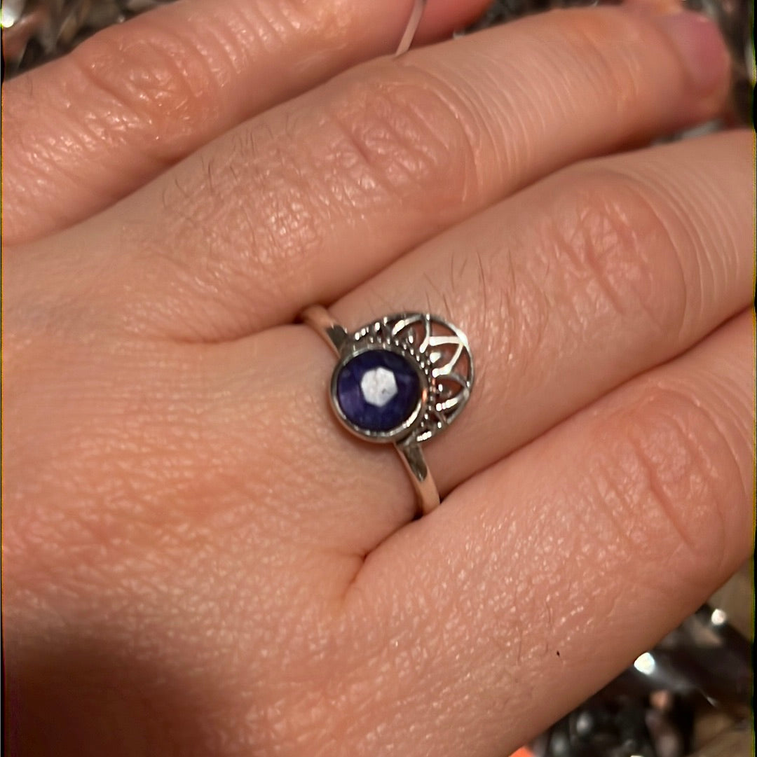 Sapphire Crown Facet 925 Silver Ring -  Size N - N 1/2