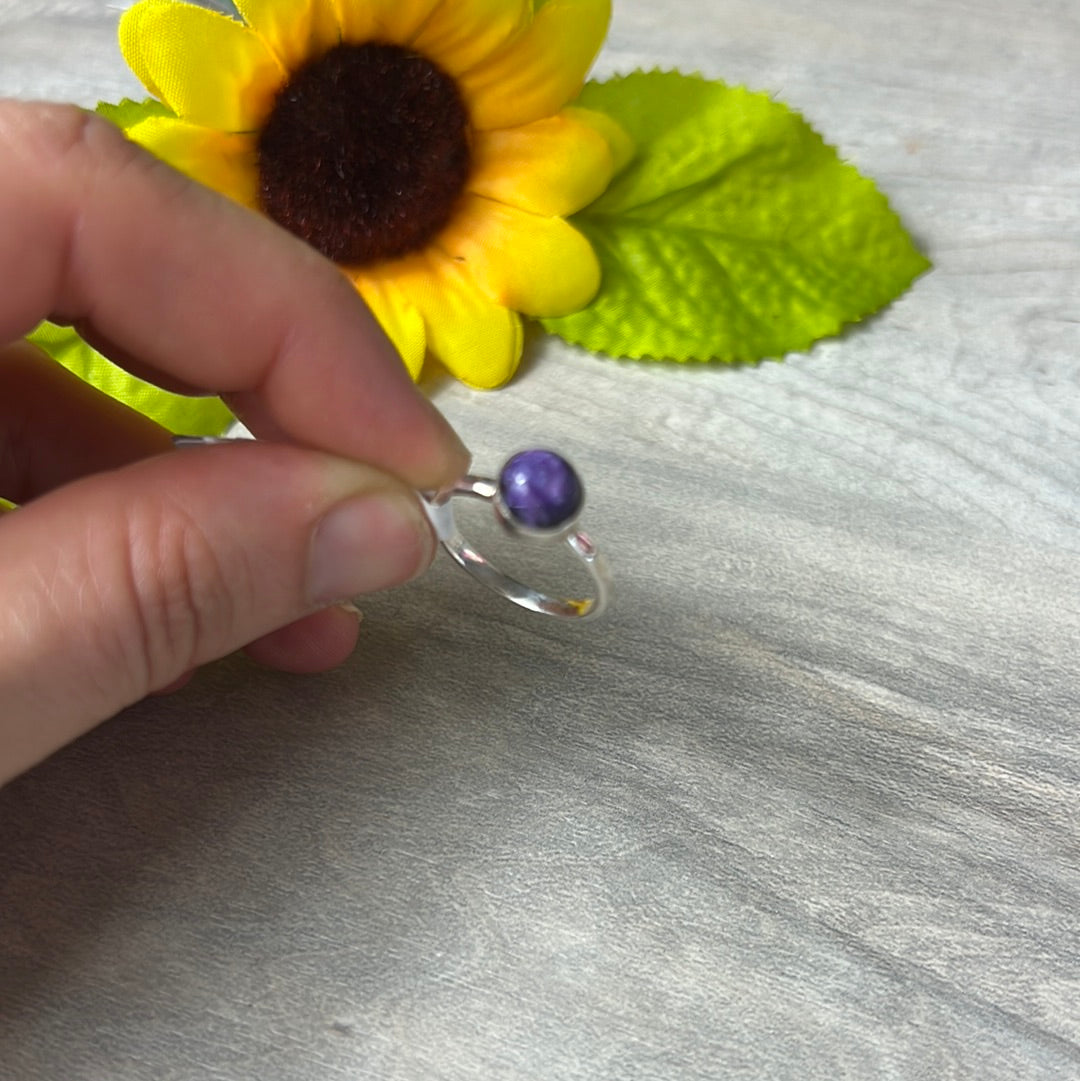 Charoite 925 Sterling Silver Ring -  Size M