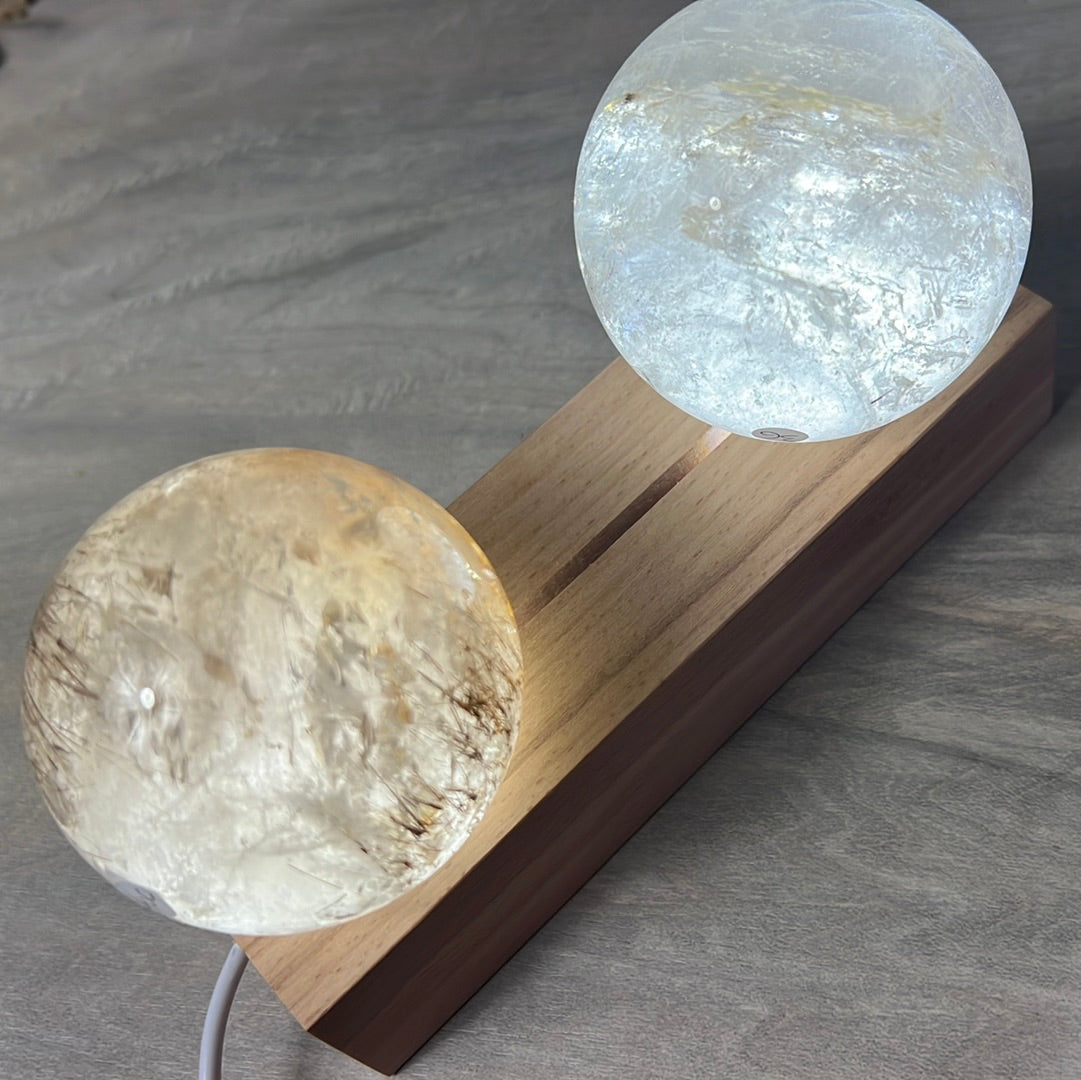 Wood Double 2 Light base stand lamp - USB