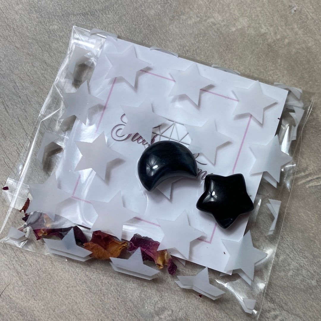 Hawks Eye - Blue Tigers Eye - Mini Moon Star Pair
