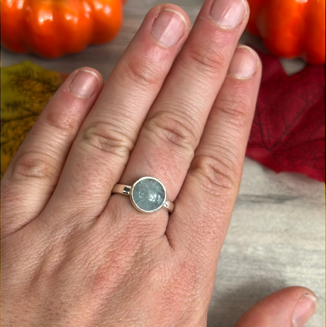 Aquamarine 925 Silver Ring -  Size L 1/2