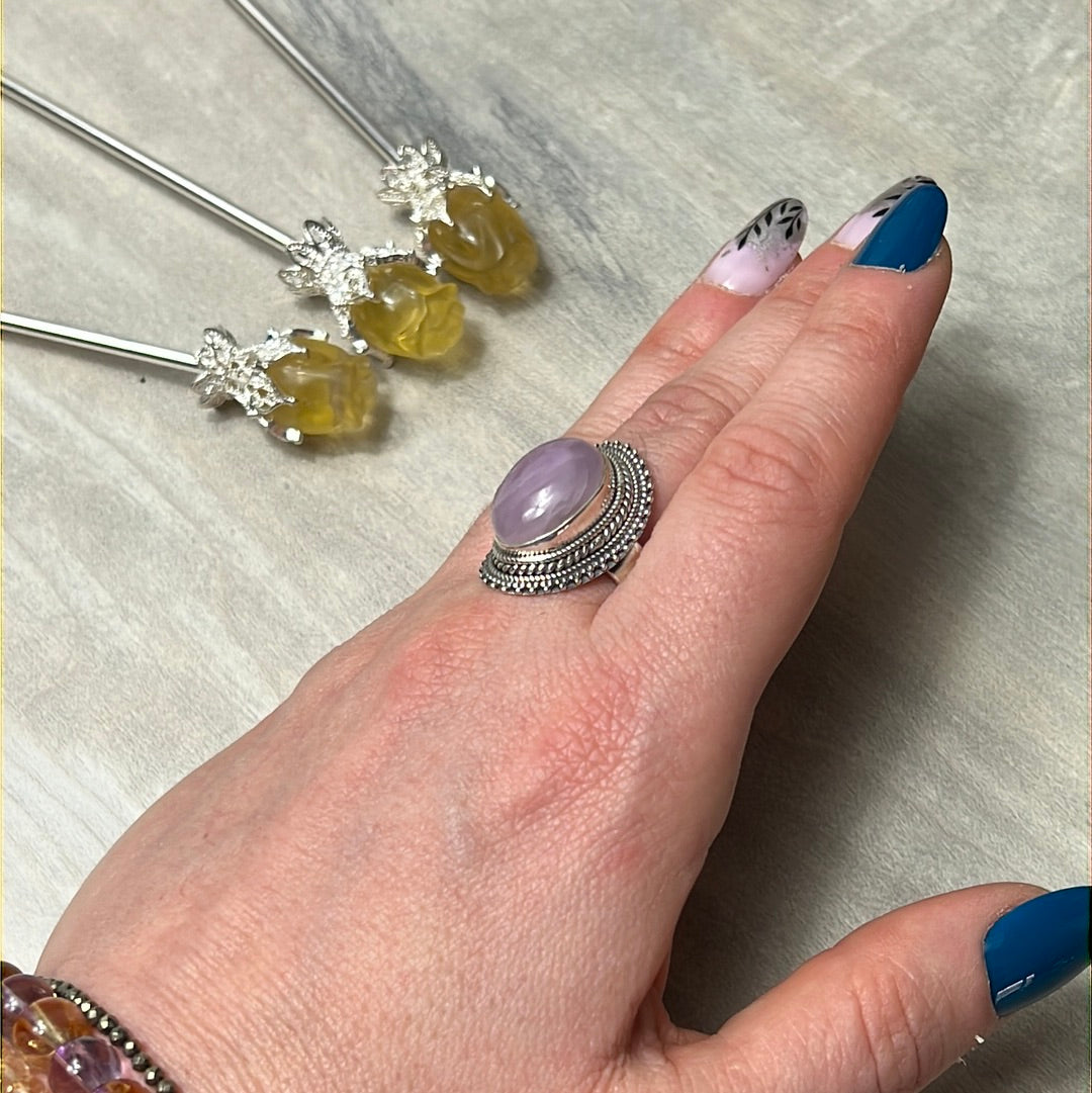 Kunzite 925 Silver Ring - Size P 1/2