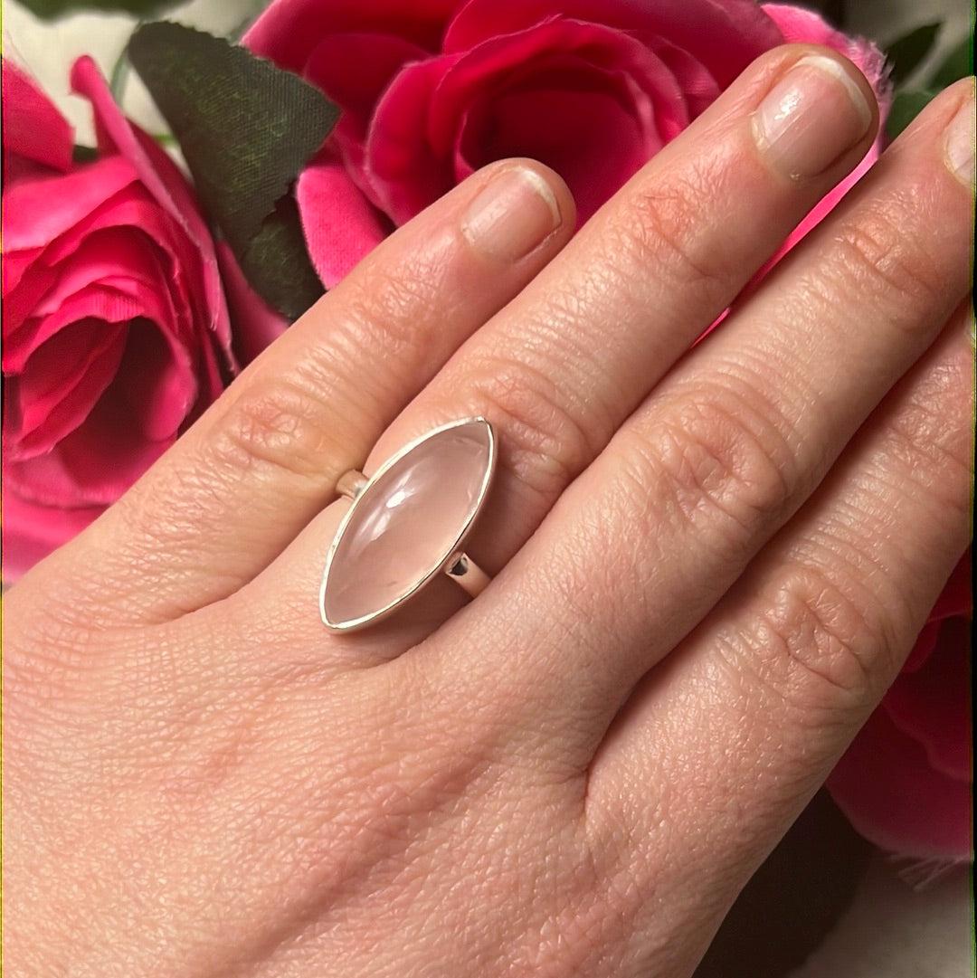 Rose Quartz 925 Sterling Silver Ring - Size K