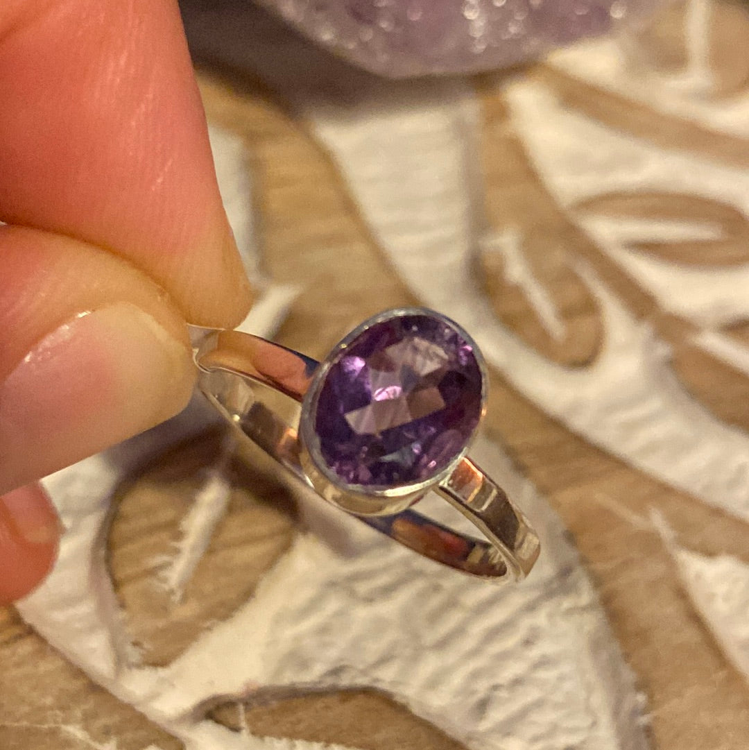 Amethyst Facet 925 Sterling Silver Ring - Size R 1/2