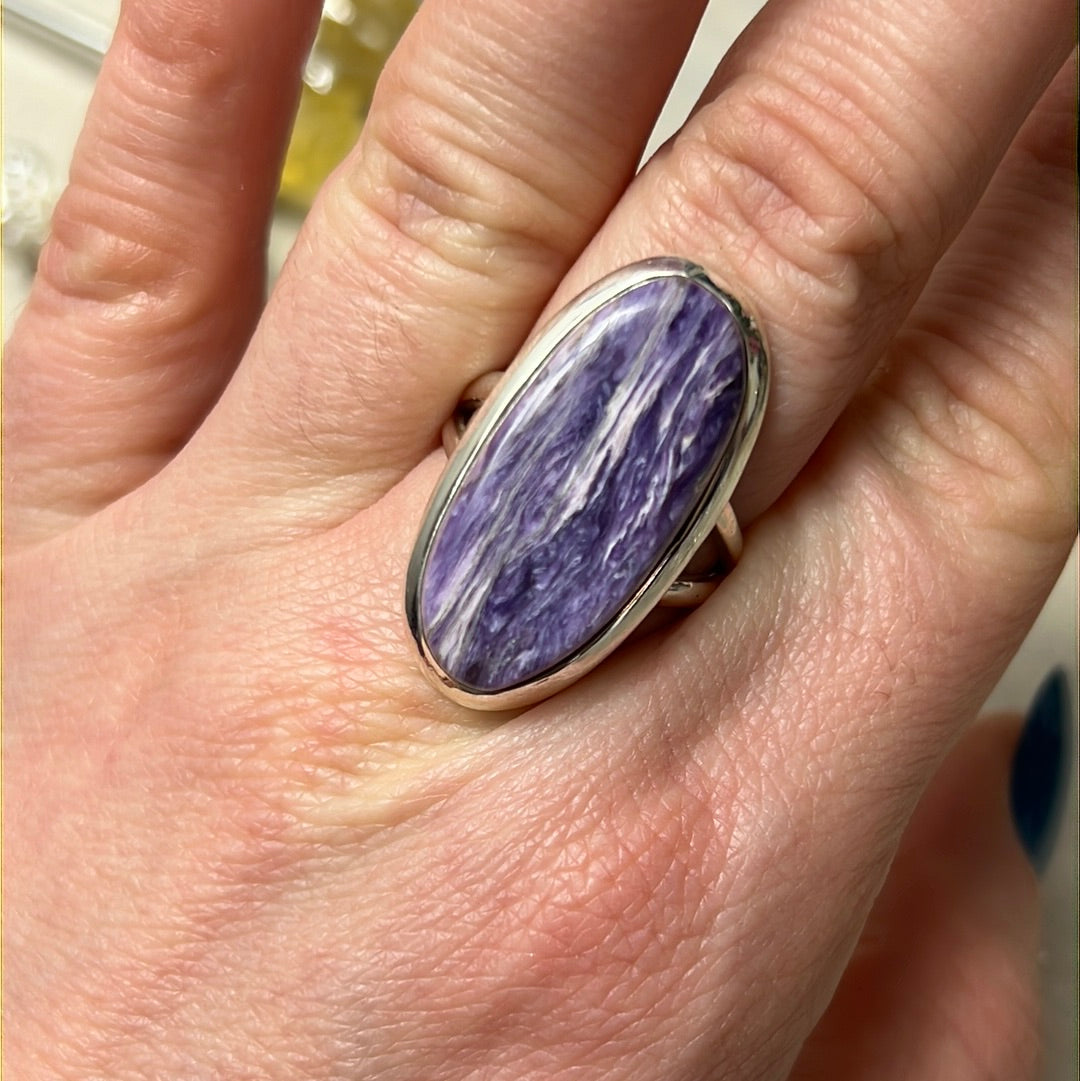 Charoite 925 Silver Ring - Size P