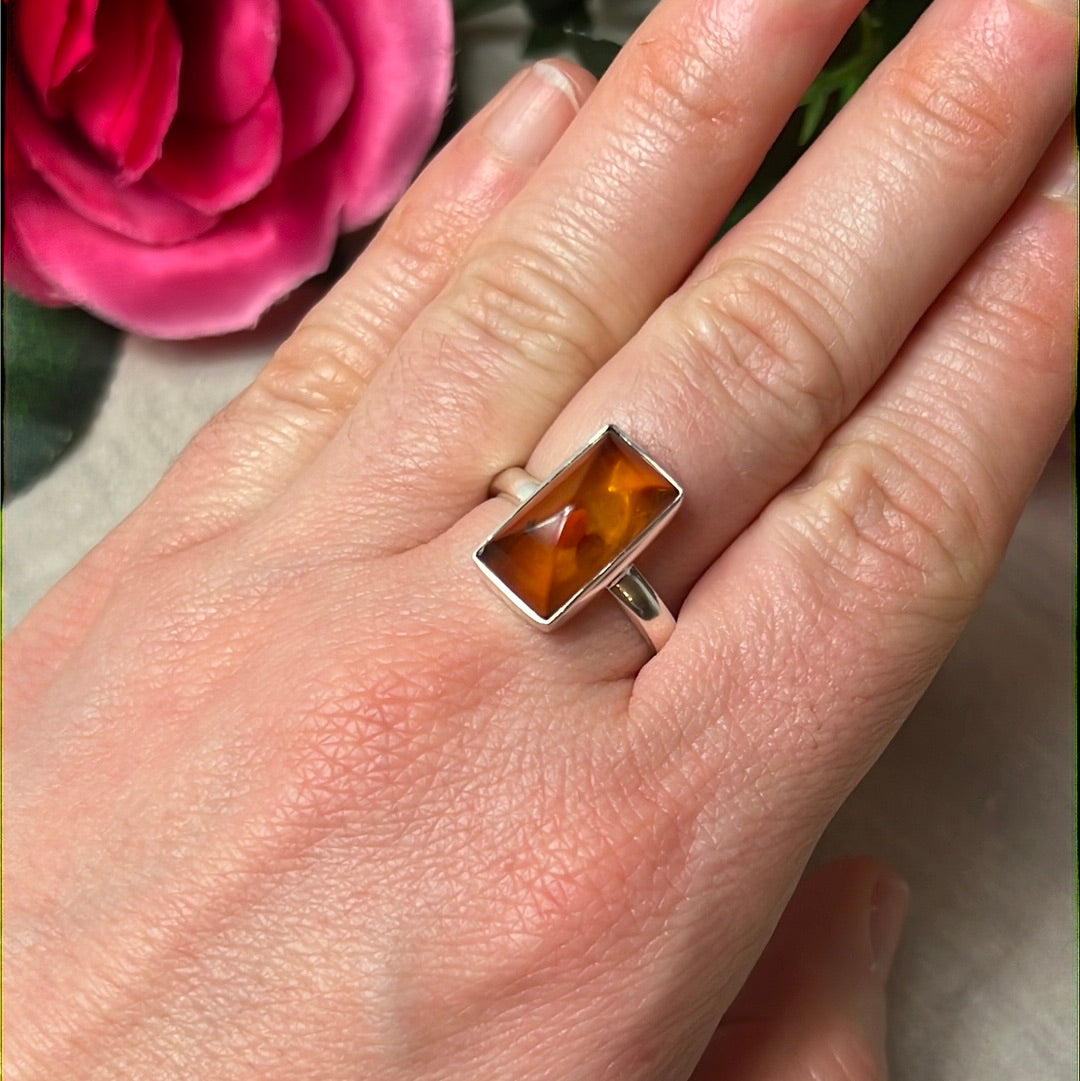 Amber 925 Sterling Silver Ring -  Size S