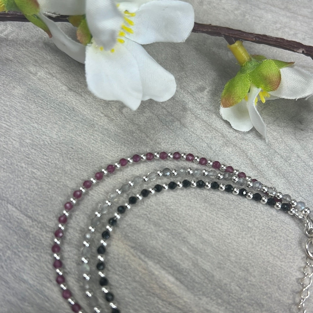 Alternating Crystal & Sterling 925 Silver Bead - Adjustable Bracelet