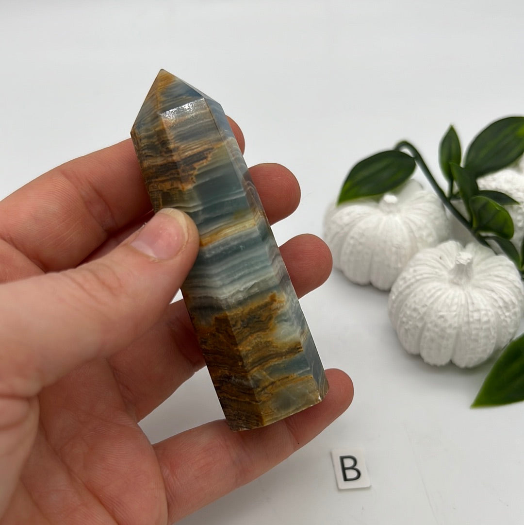 Aquatine Lemurian Calcite Tower (blue onyx)