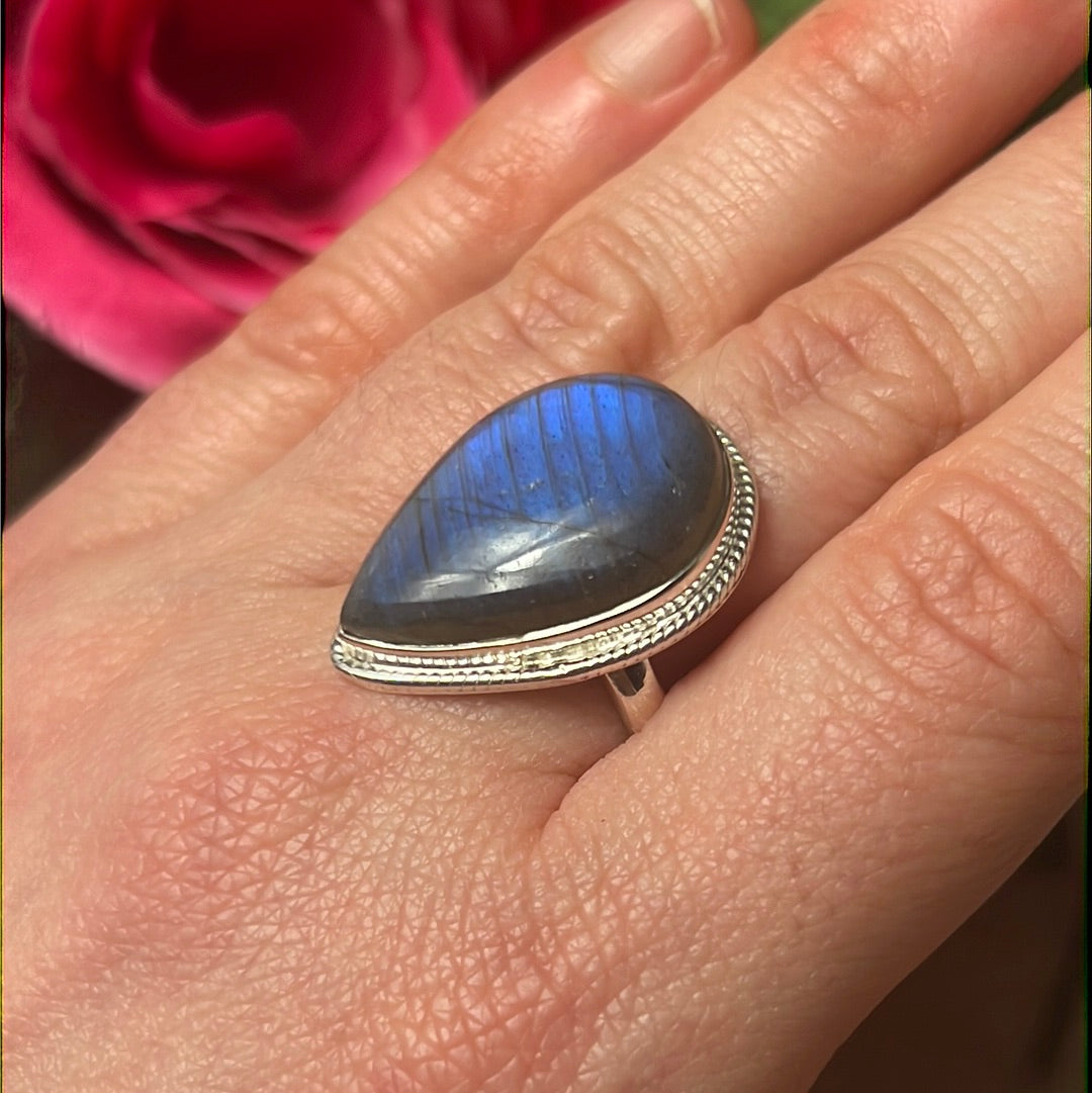 Labradorite Lab 925 Sterling Silver Ring - Size Q