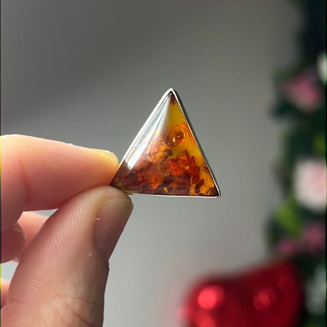 Amber Triangle Pendant 925 Sterling Silver