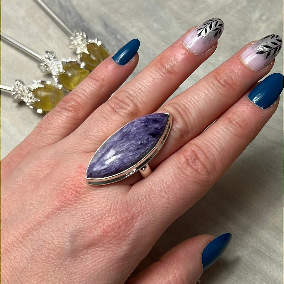 Charoite 925 Silver Ring - Size P - P 1/2