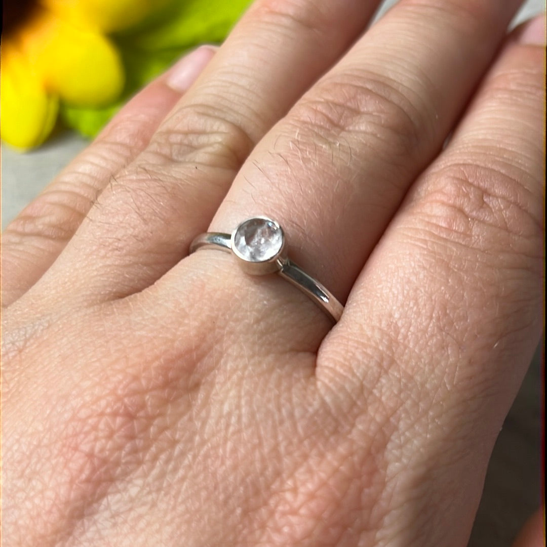 Morganite Facet 925 Silver Ring - Size P 1/2 - Q