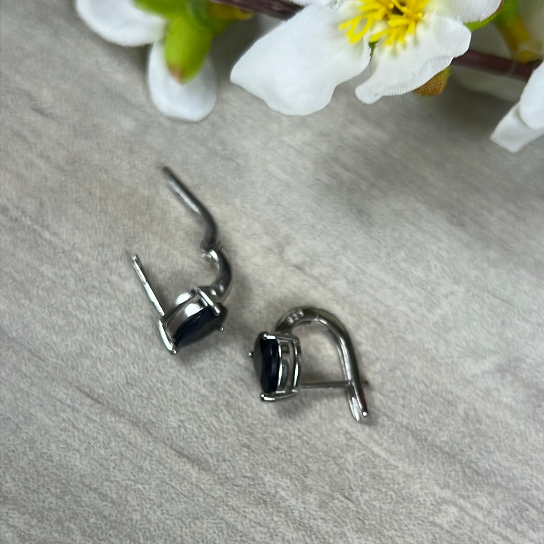 Sapphire Hinged Sterling Studs Earrings AA GRADE