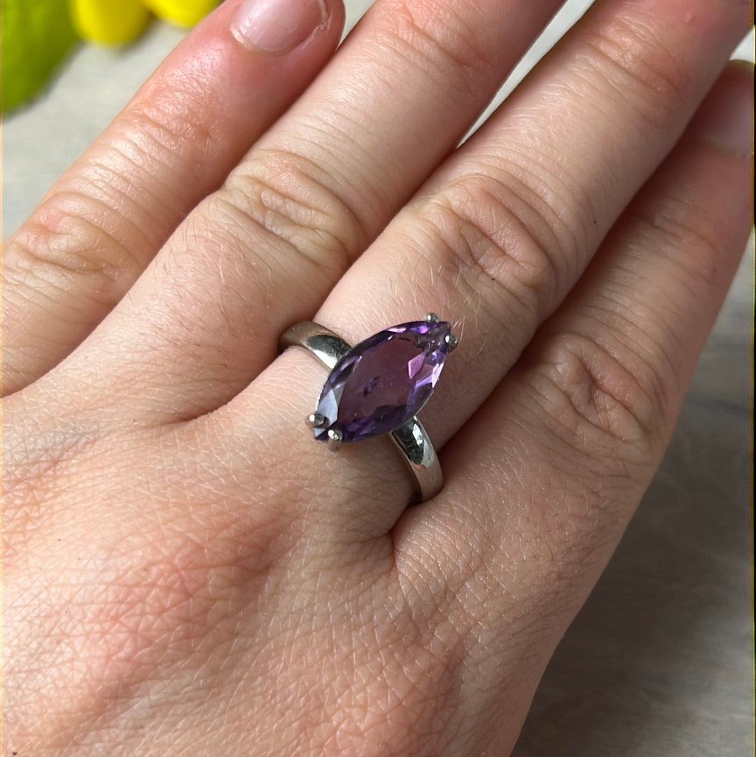 Amethyst Facet 925 Sterling Silver Ring -  Size Q
