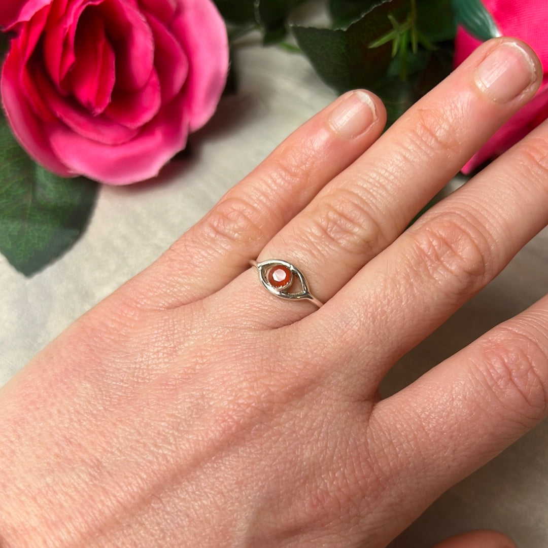 Carnelian Facet Evil Eye 925 Silver Ring - Size L 1/2