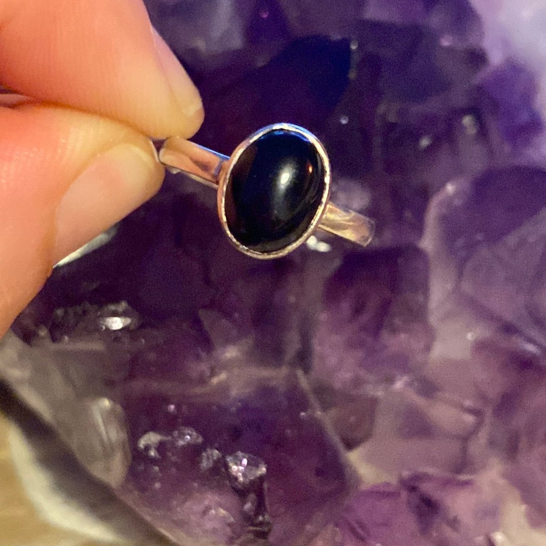 Black Onyx 925 Sterling Silver Ring - Size L