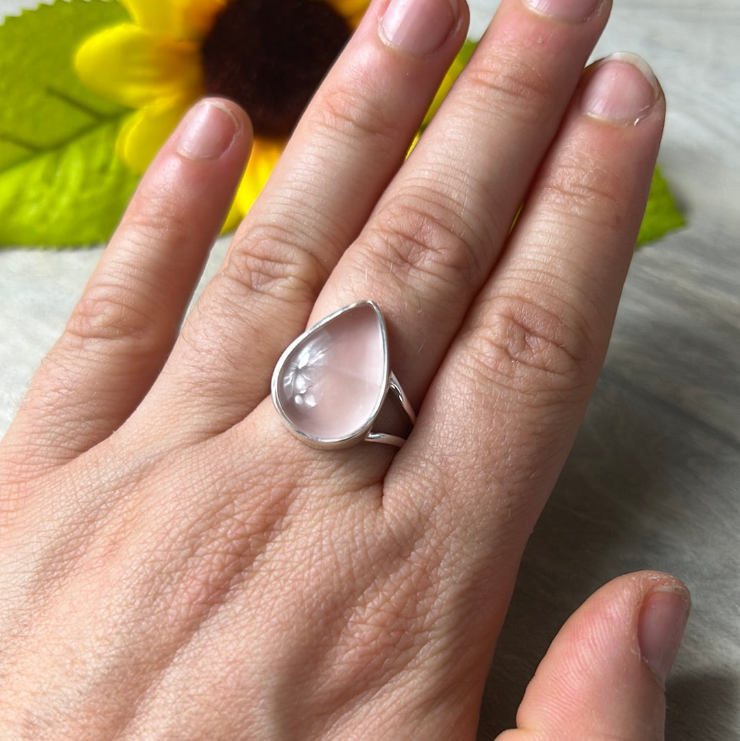 Rose Quartz 925 Silver Ring -  Size N - N 1/2