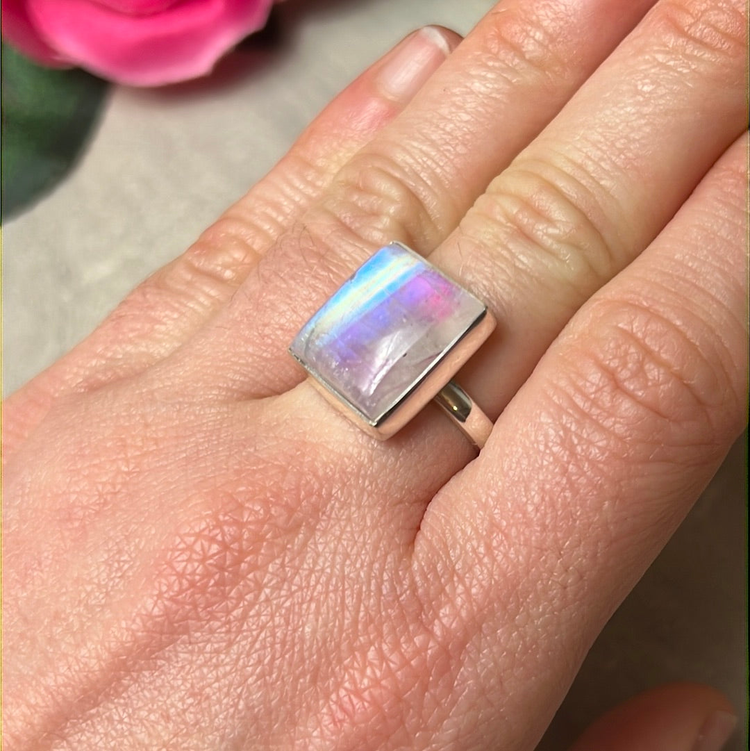 Pink Moonstone 925 Sterling Silver Ring -  Size M