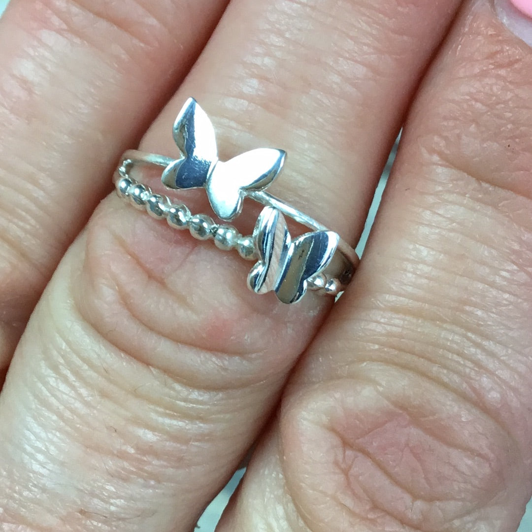 Butterfly Duo 925 Sterling Silver Ring - P 1/2