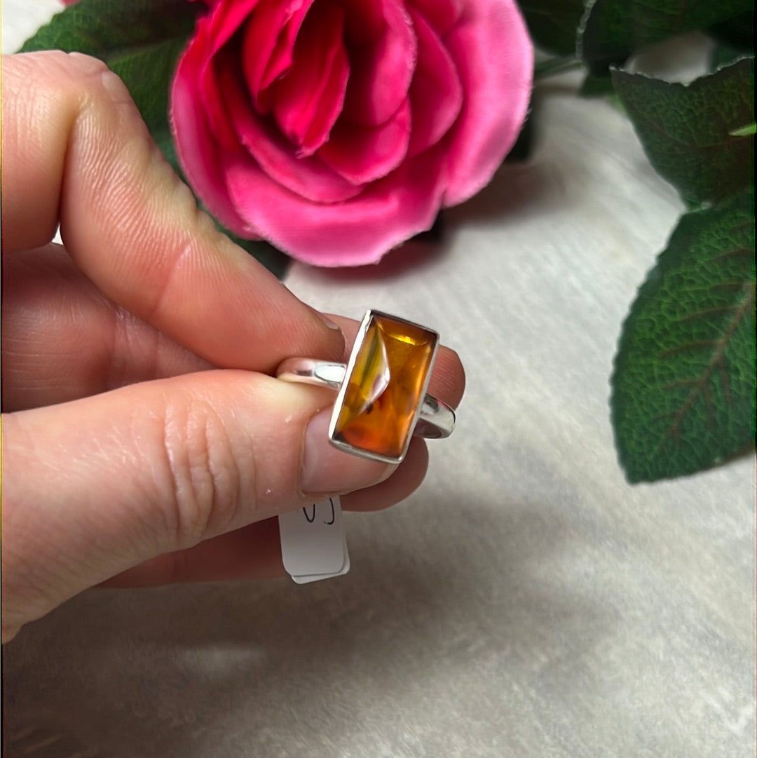 Amber 925 Sterling Silver Ring -  Size S