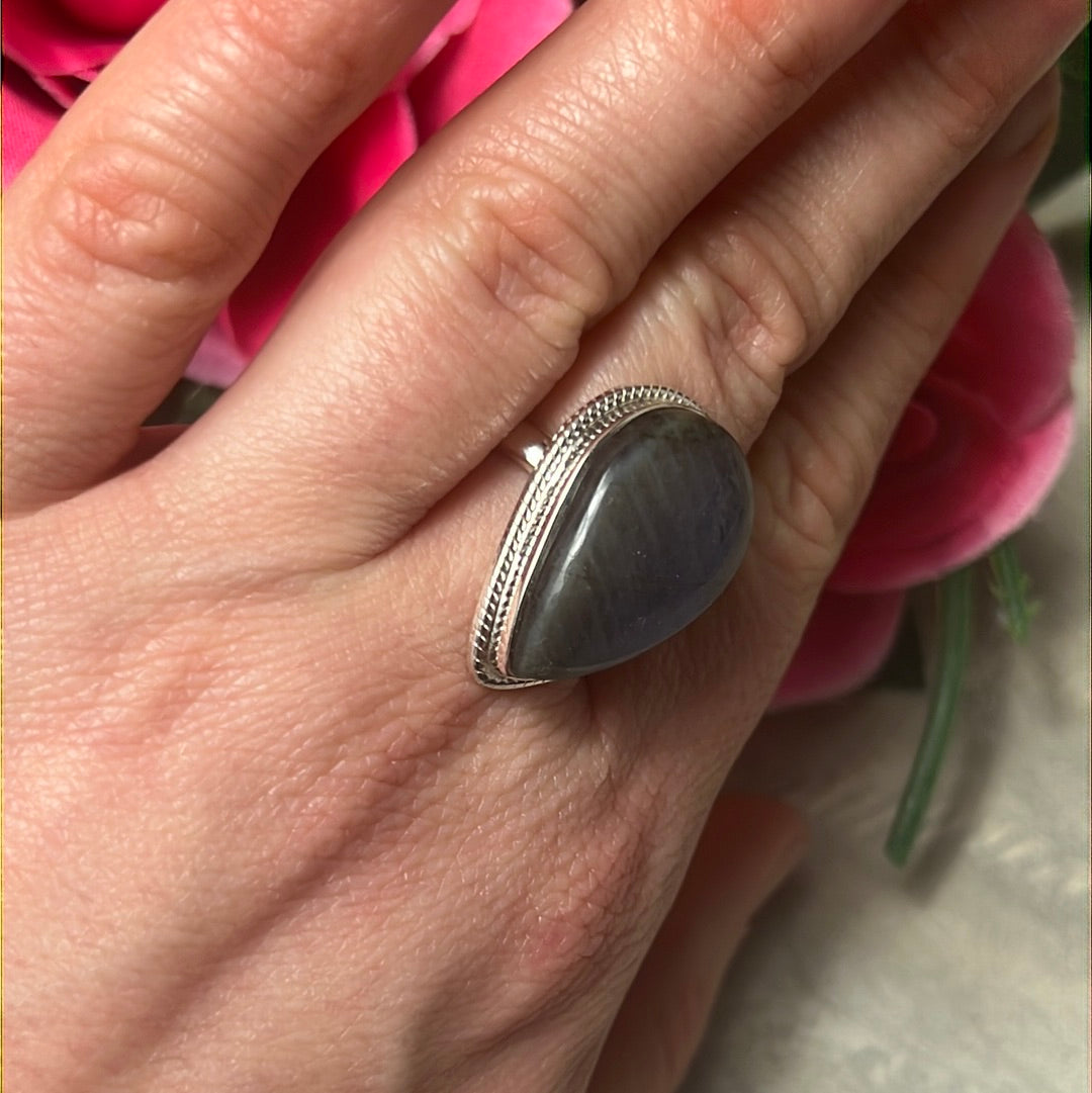 Labradorite Lab 925 Sterling Silver Ring - Size Q