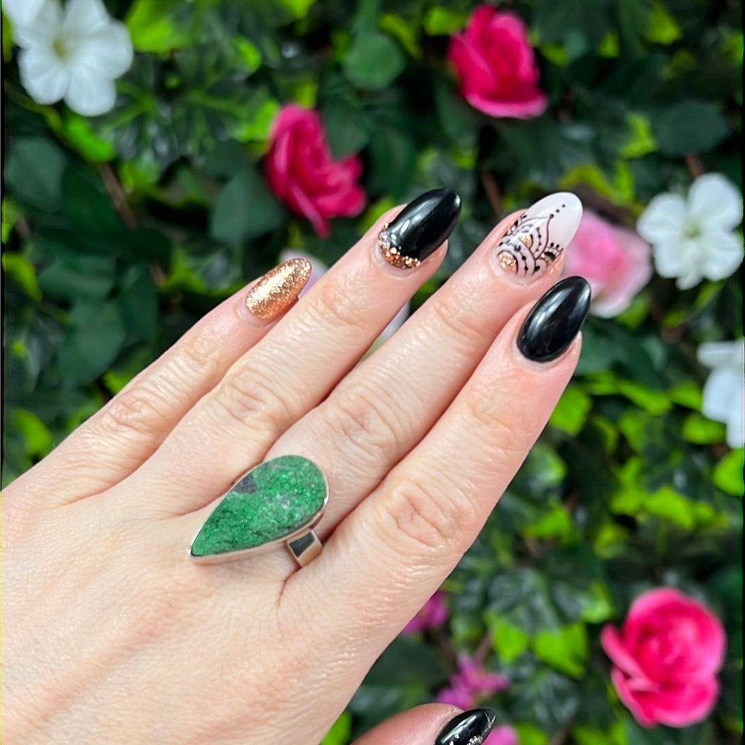 Uvarovite 925 Sterling Silver Ring -  Size T