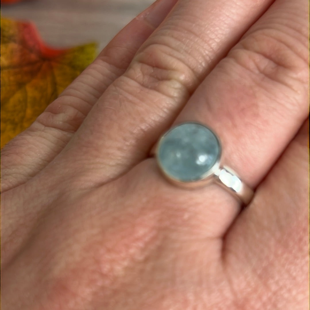 Aquamarine 925 Silver Ring -  Size L 1/2