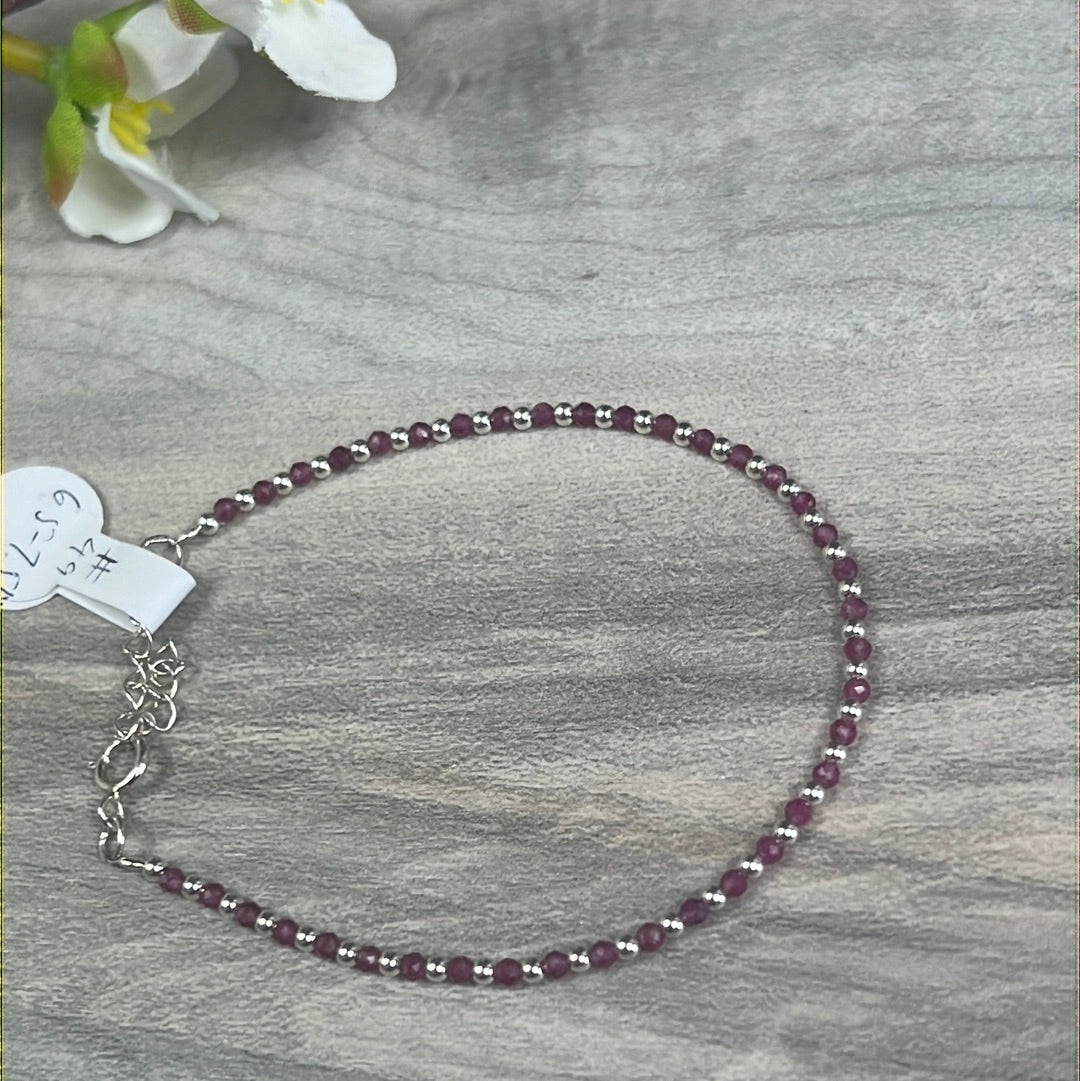 Alternating Crystal & Sterling 925 Silver Bead - Adjustable Bracelet