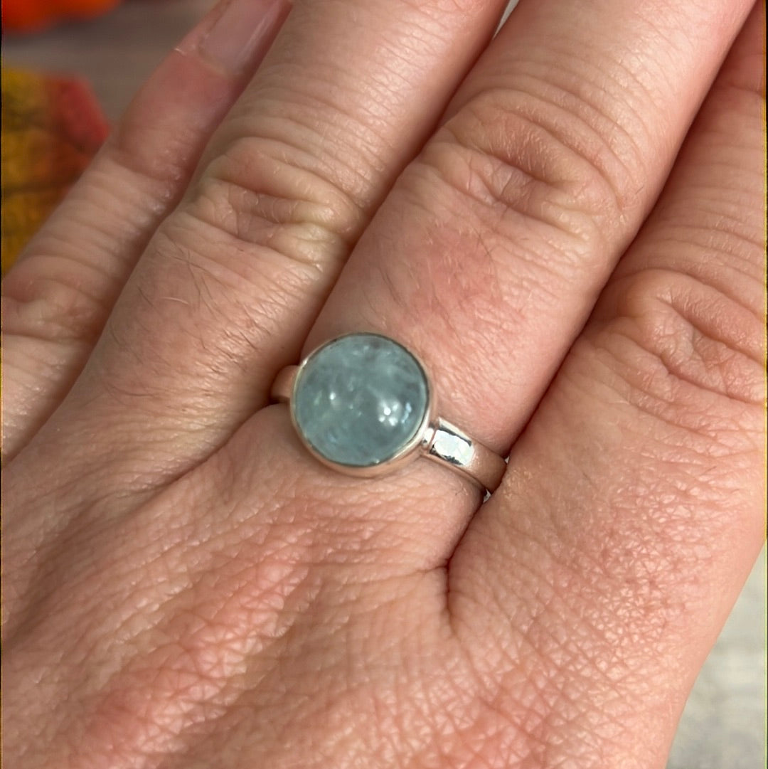 Aquamarine 925 Silver Ring -  Size L 1/2