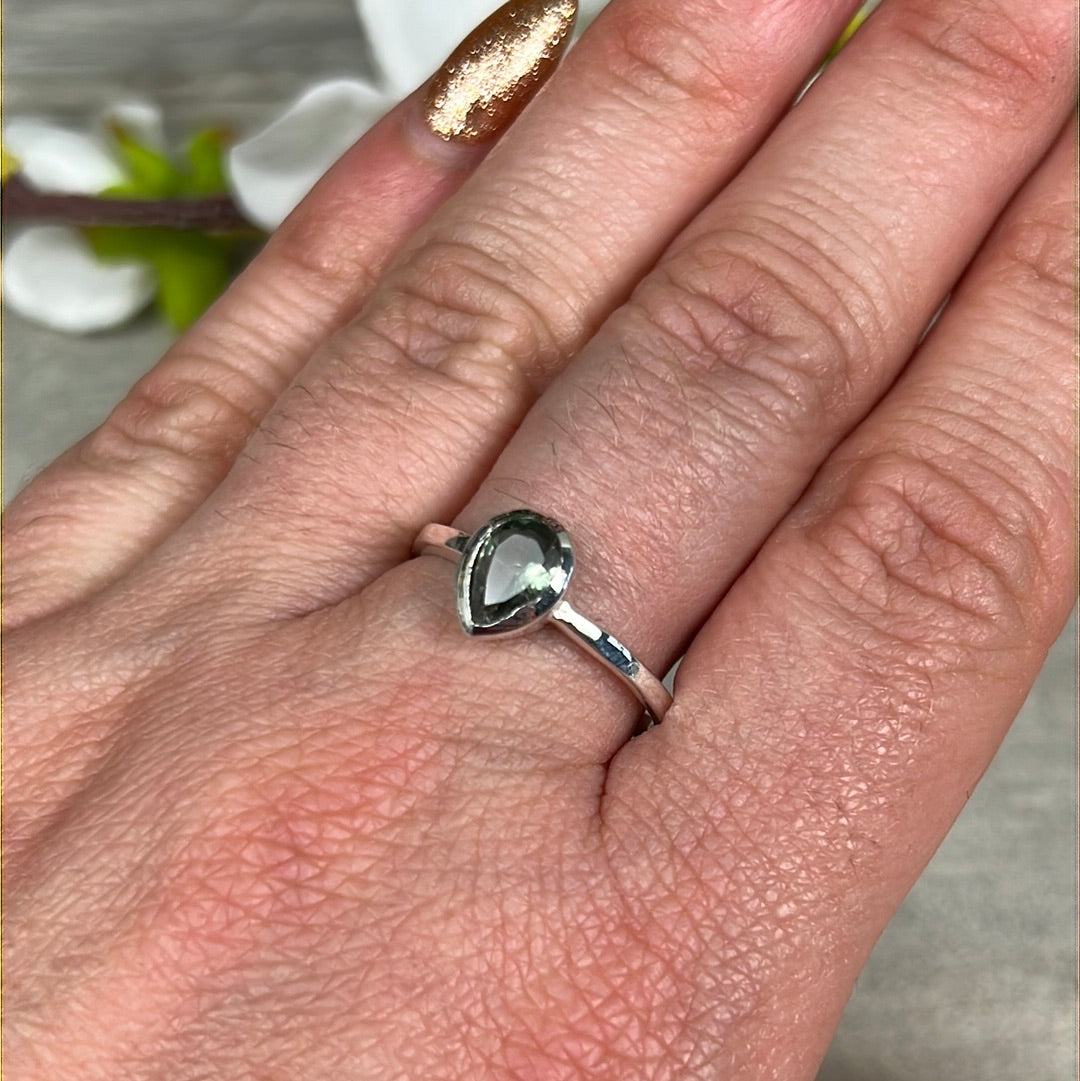 Green Tourmaline 925 Silver Ring - Size Q 1/2 - R