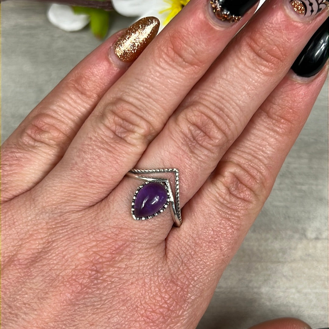 Amethyst Facet 925 Sterling Silver Ring -  Size T