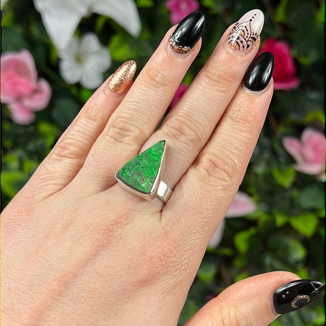 Uvarovite 925 Sterling Silver Ring -  Size T -T 1/2