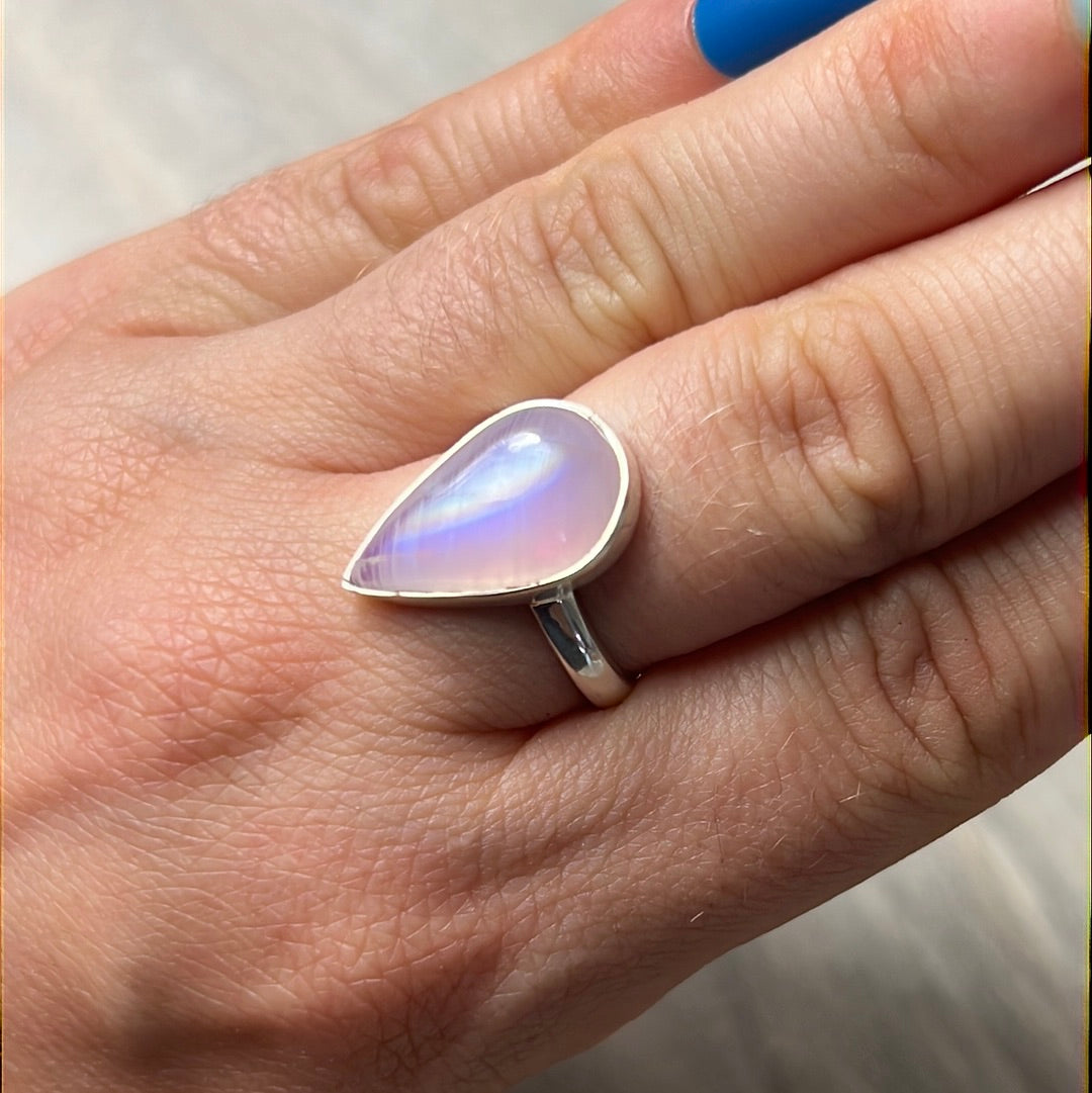 Pink Moonstone 925 Silver Ring -  Size N 1/2