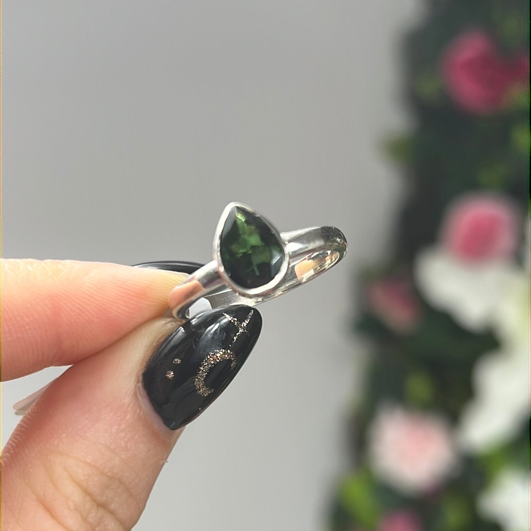 Green Tourmaline 925 Silver Ring - Size S