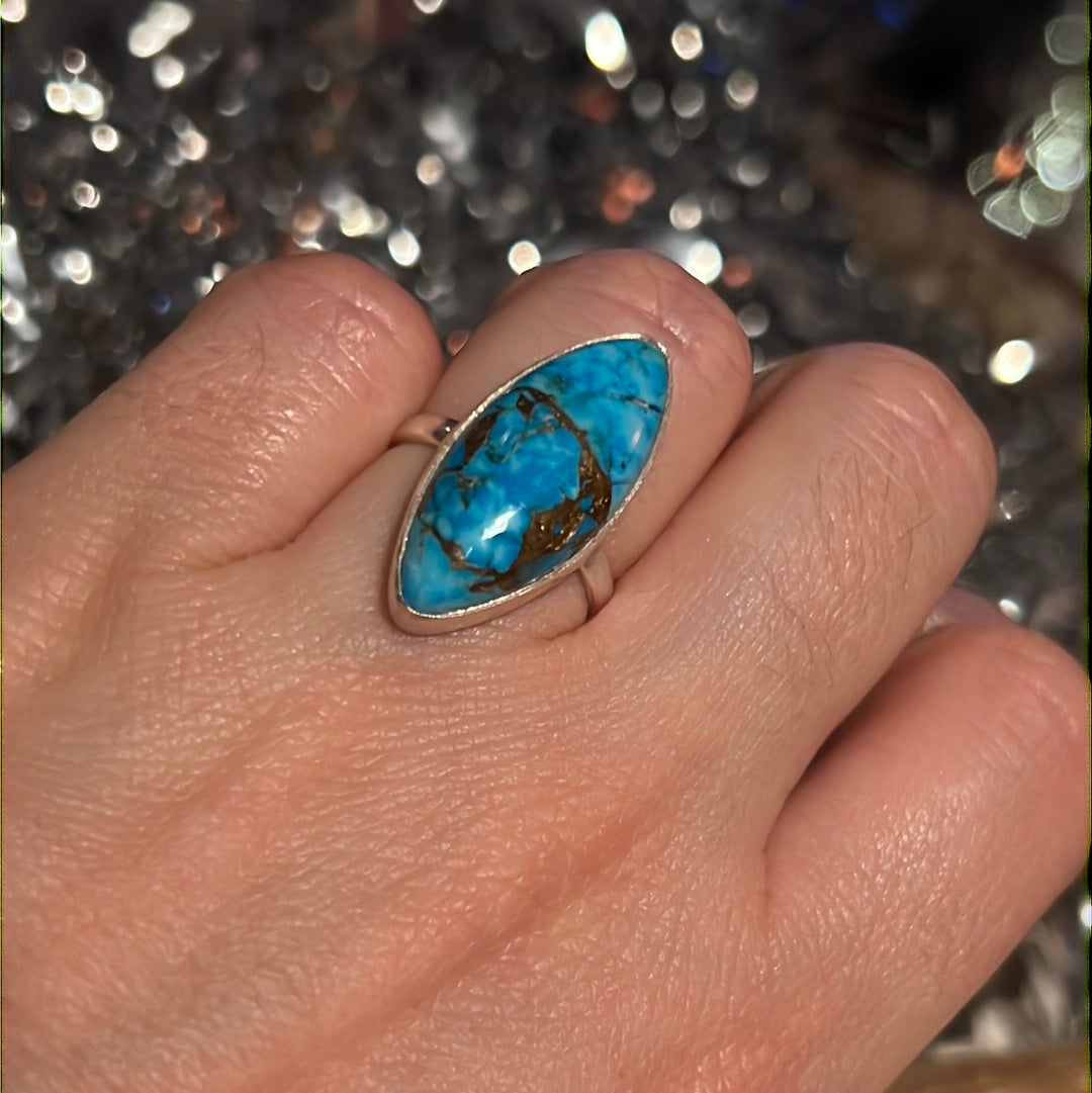 Copper Turquoise 925 Sterling Silver Ring -  Size L 1/2