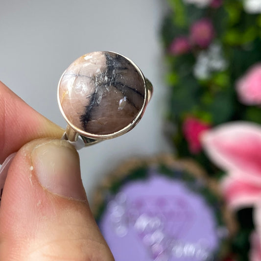 Chiastolite 925 Sterling Silver Ring -  Size L 1/2