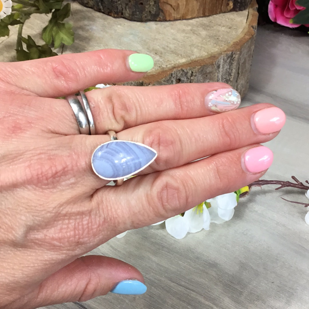 Blue Lace 925 Sterling Silver Ring -  Size S 1/2