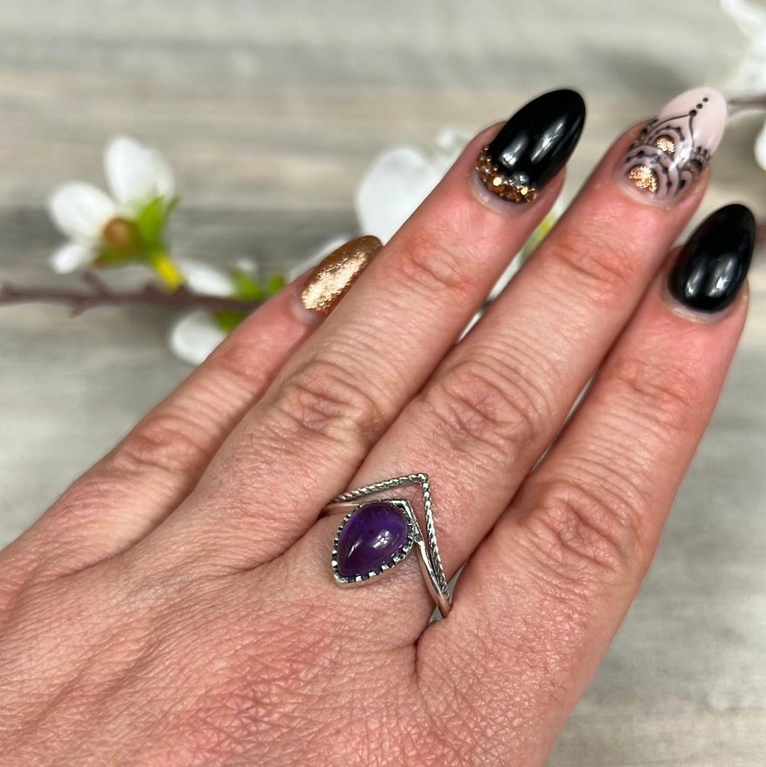 Amethyst Facet 925 Sterling Silver Ring -  Size T